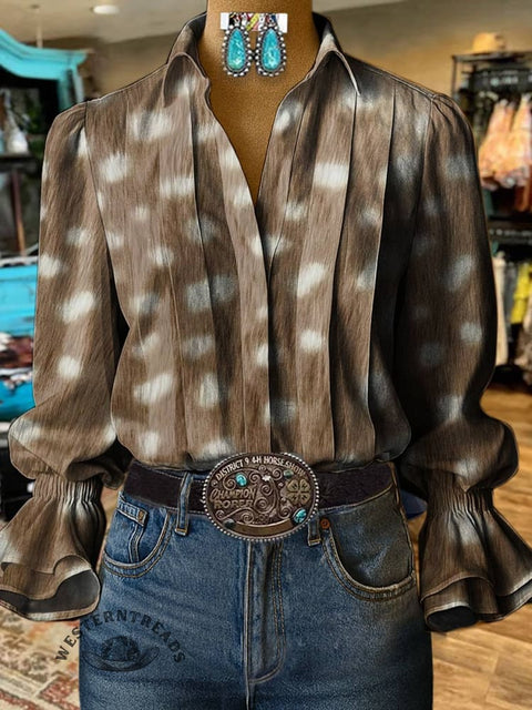 Women's Dot Print Casual Cotton And Linen Shirt