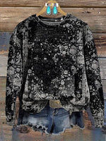 Women's Vintage Black Ethnic V-neck Casual T-Shirt