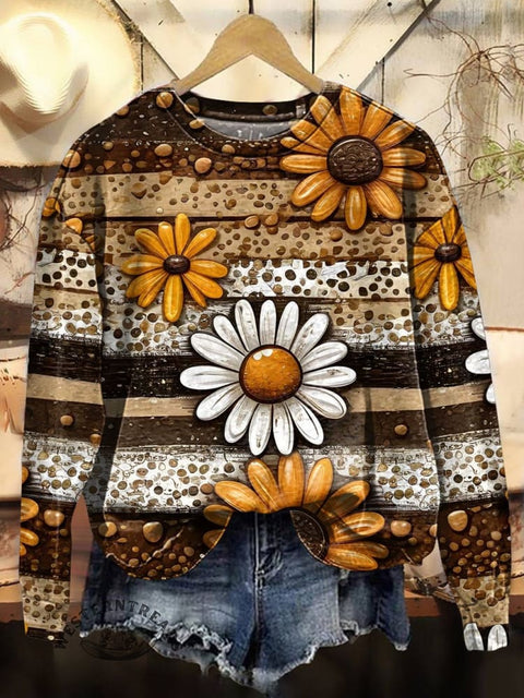 Daisy Print Casual Cotton Sweatshirt