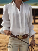 Women's Solid Color Western Horseback Riding Lapel Long Sleeve Casual Loose Linen Cardigan Top