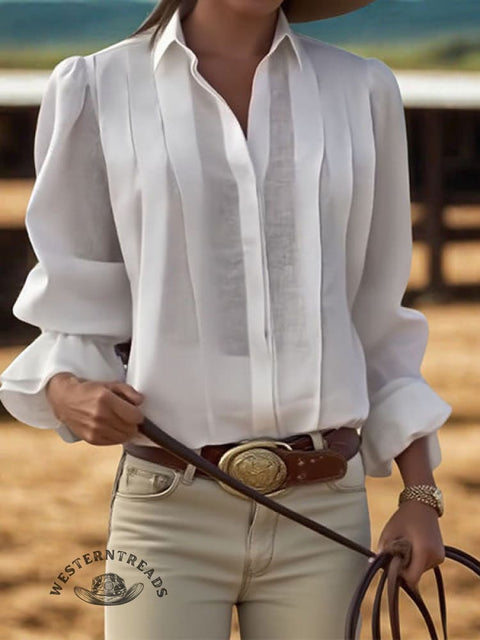 Women's Solid Color Western Horseback Riding Lapel Long Sleeve Casual Loose Linen Cardigan Top