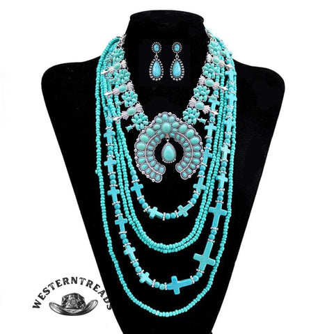 Very popular ✨Turquoise Flower Pendant Alloy Necklace