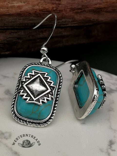 Retro Geometric Earrings with Turquoise Inlays