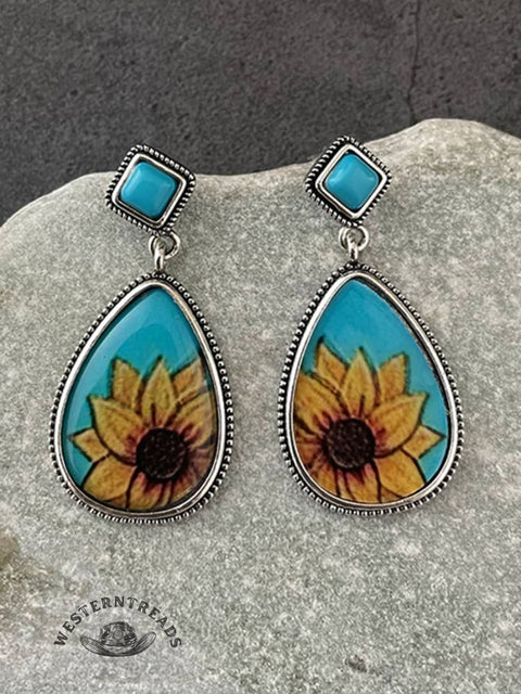 Retro Sunflower Waterdrop Bohemian Stud Earrings