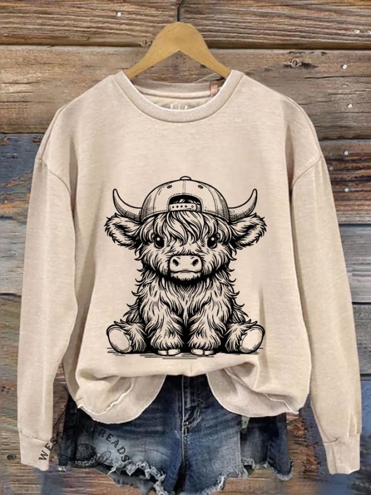 Women's Western Highland Cow Print Casual Sweatshirt