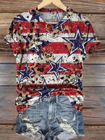 Retro Star Stripe Pattern Printed Casual T-shirt