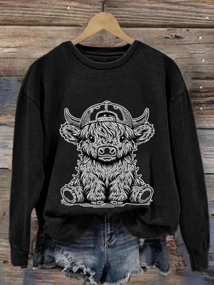 Women's Western Highland Cow Print Casual Sweatshirt
