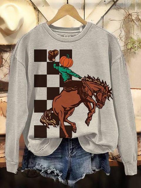 West Pumpkin Head Print Casual Cotton Sweatshirt