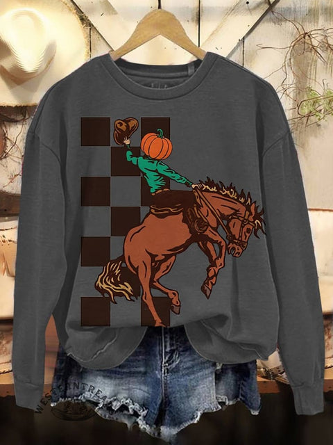 West Pumpkin Head Print Casual Cotton Sweatshirt