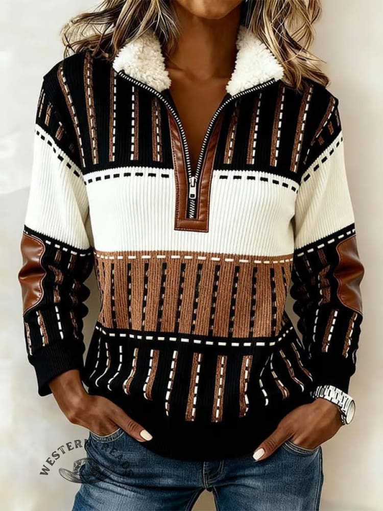 Women'S Casual Color-Blocked Print Sweatshirt
