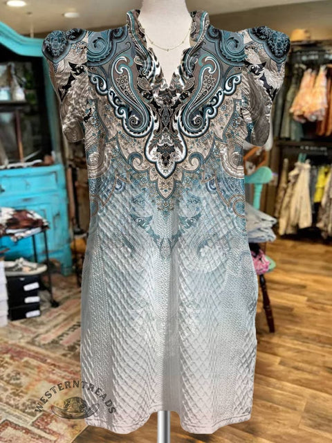 Women's Paisley Print V-Neck Button Pocket Cotton Dress