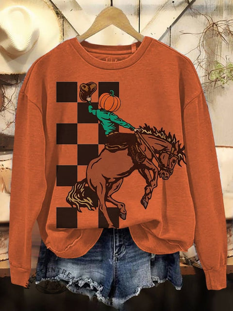 West Pumpkin Head Print Casual Cotton Sweatshirt