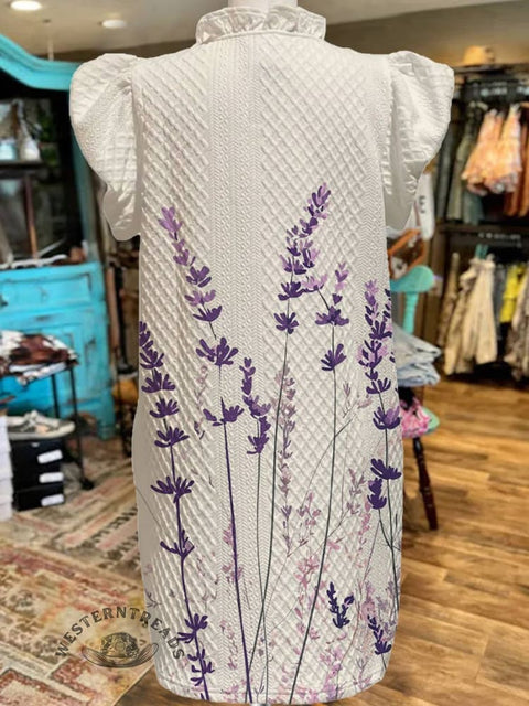 Women's Flower Print V-Neck Button Pocket Cotton Dress