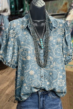 Art Floral Print Collared Top