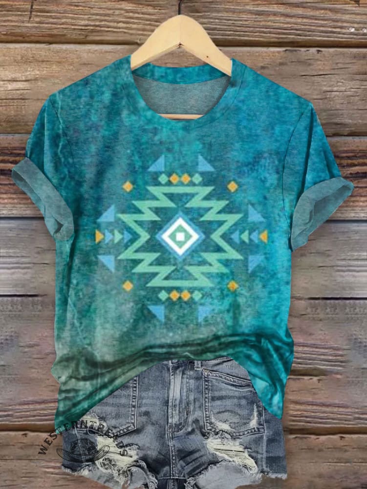 Vintage Turquoise Aztec Print T-shirt