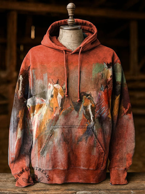 Horse Print Casual Hoodie Sweatshirt