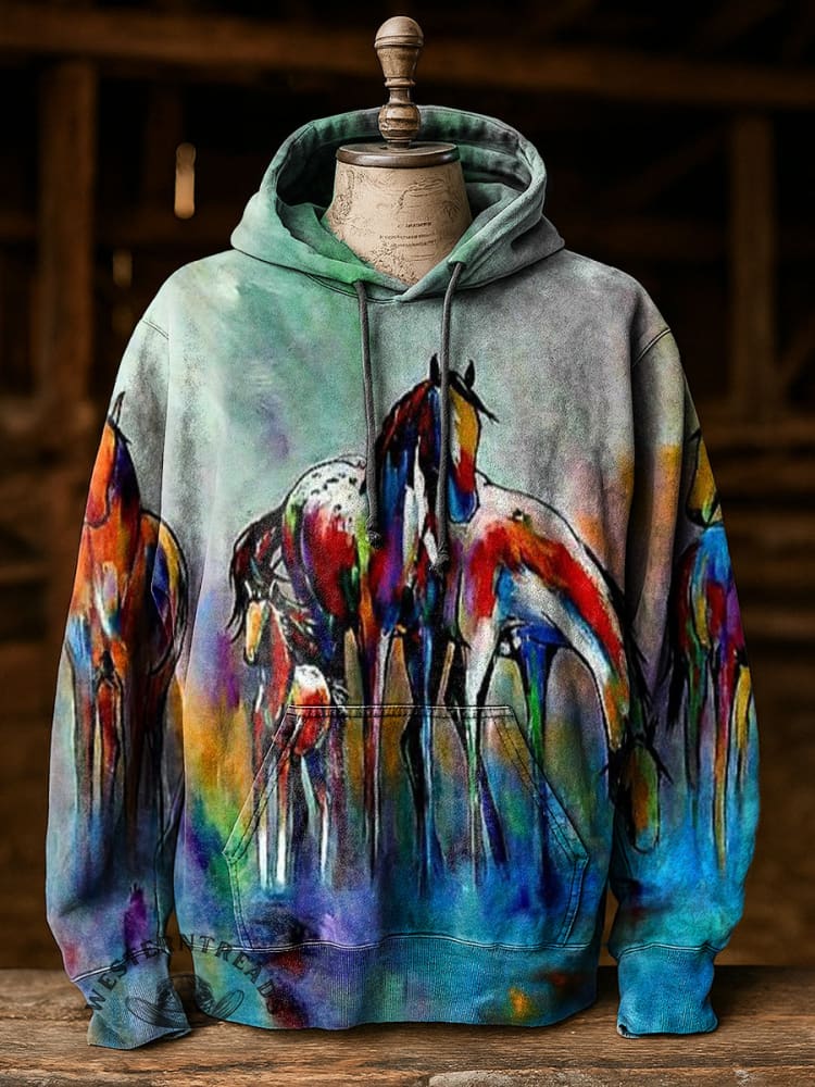 Horse Print Casual Hoodie Sweatshirt