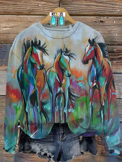 Horse Print Casual Sweatshirt