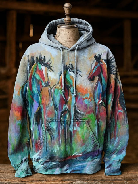 Horse Art Print Cotton Casual Hoodie