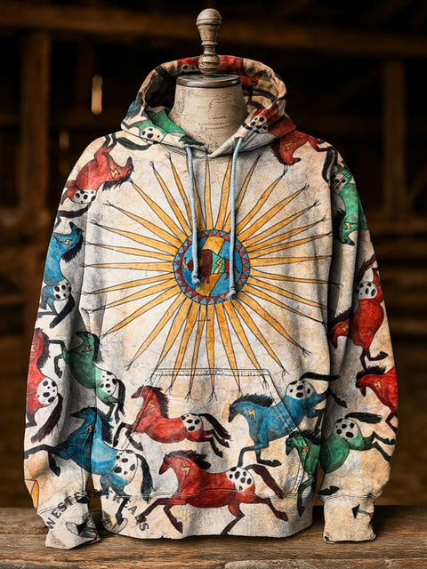 Horse Art Print Cotton Casual Hoodie