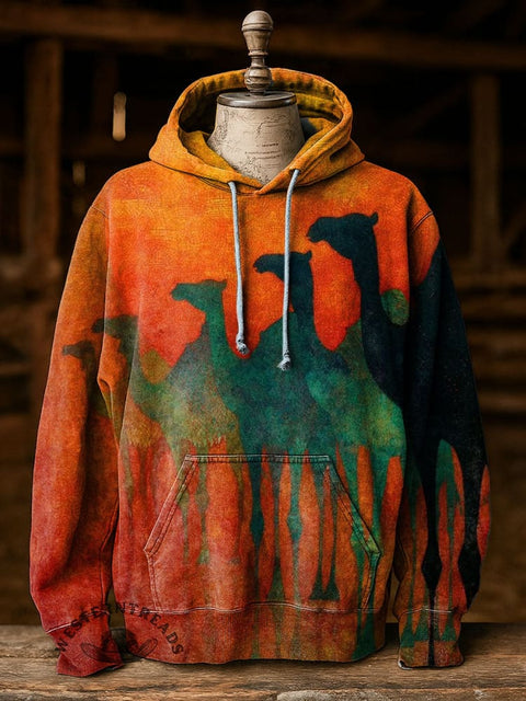 Camel Art Print Cotton Casual Hoodie