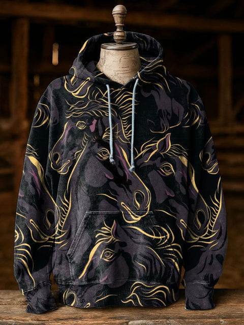 Horse Art Print Cotton Casual Hoodie