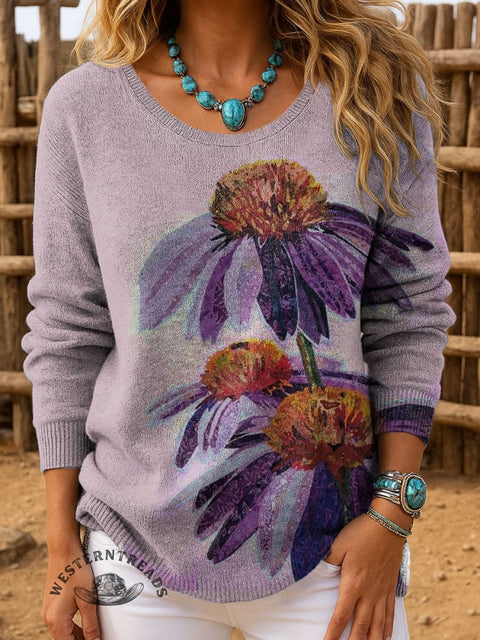 Women's Floral Print Casual Pullover Sweater