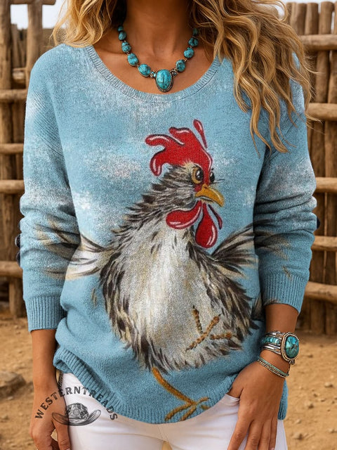 Women's Chicken Print Casual Pullover Sweater
