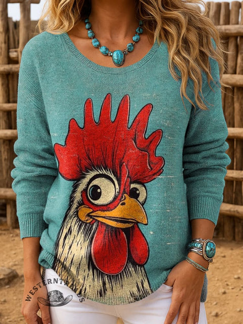 Women's Chicken Print Casual Pullover Sweater