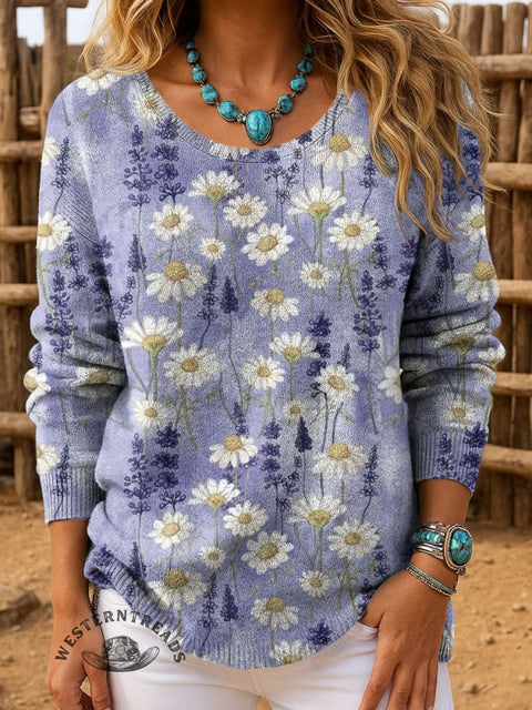 Women's Floral Print Casual Pullover Sweater