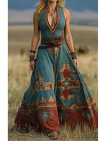 Women's Vintage Aztec Print Sleeveless Cotton Dress