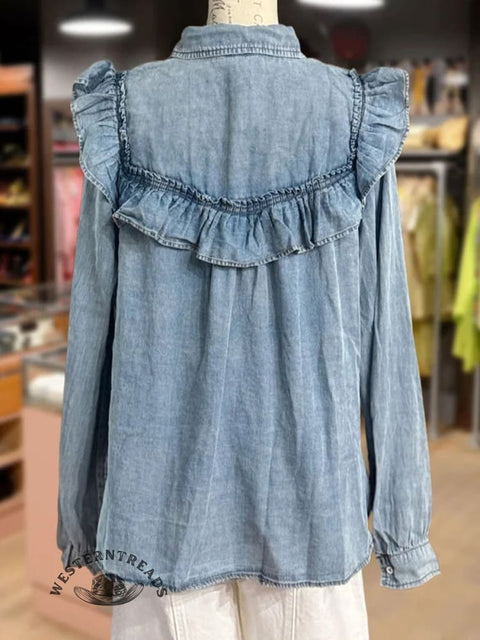 Women's Washed Ruffled Cotton Shirt