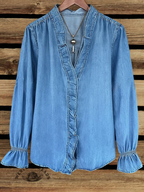 Women's Washed Ruffled Cotton Shirt