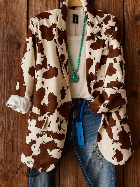 Women's Cow Print Casual Blazer