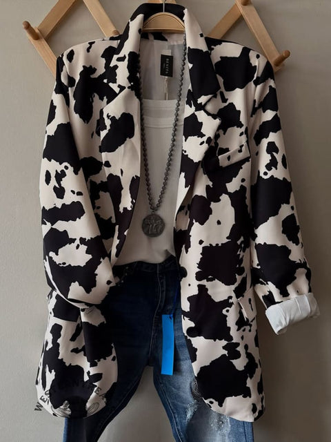 Women's Cow Print Casual Blazer