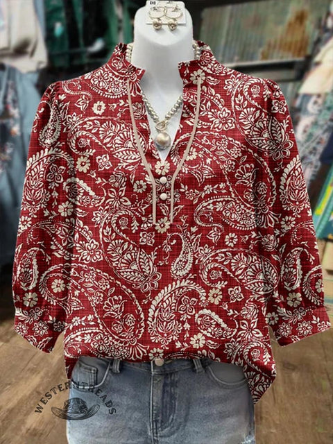 Women's Paisley Print Casual Cotton Shirt