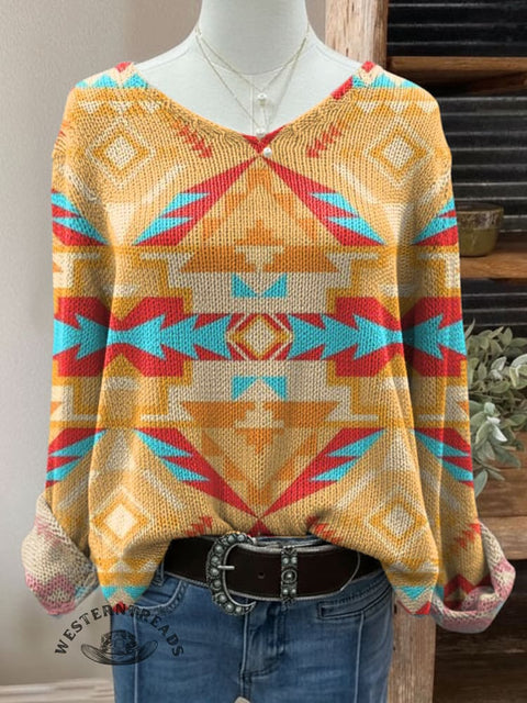 Women's Aztec Print Casual Pullover Sweater