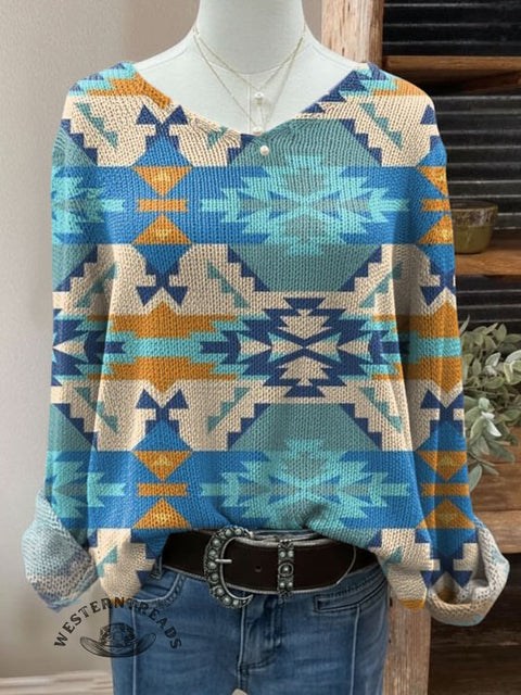 Women's Aztec Print Casual Pullover Sweater