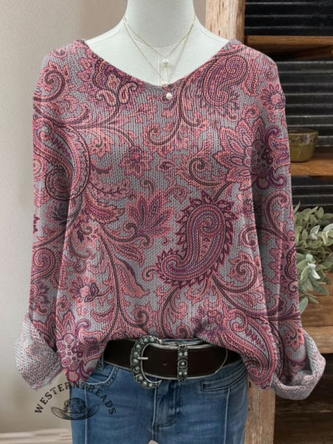Women's Paisley Print Casual Pullover Sweater