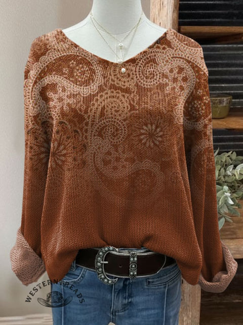 Women's Paisley Print Casual Pullover Sweater