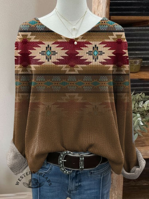 Women's Aztec Print Casual Pullover Sweater