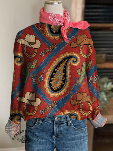 Paisley Print Knit Pullover Sweater