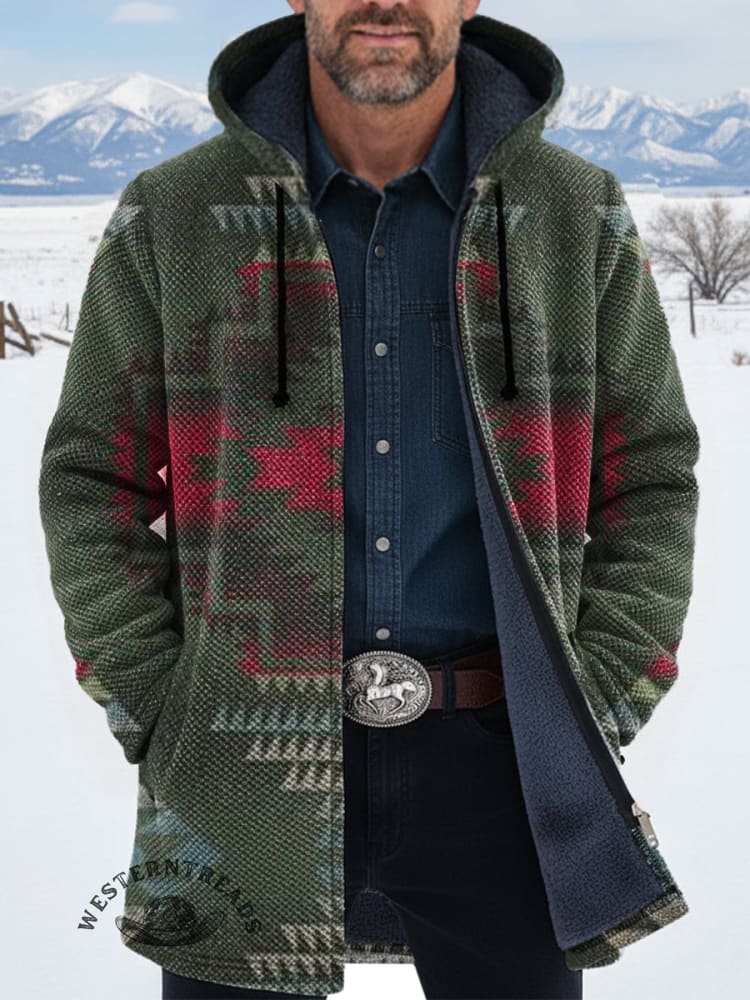 Unisex Aztec Printed Plush Thickened Long Sleeve Cardigan Sweater Jacket