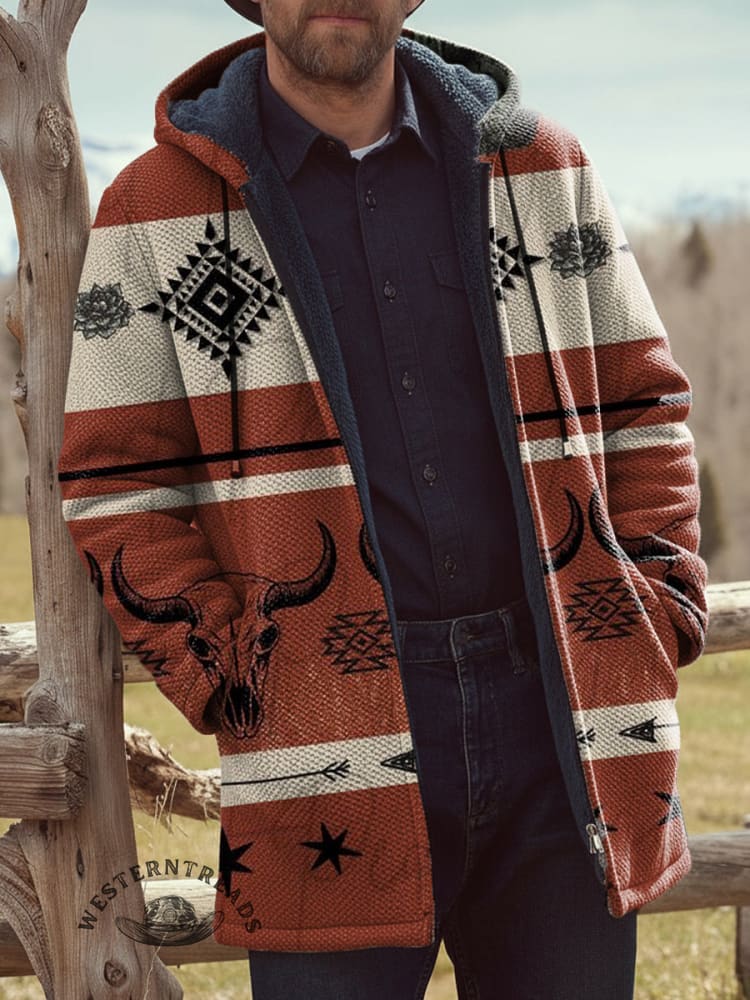 Unisex Aztec Printed Plush Thickened Long Sleeve Cardigan Sweater Jacket