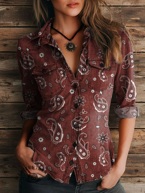 Women's Paisley Print Casual Long Sleeve Comfortable Cotton Shirt