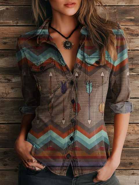 Women's Arrow Print Casual Long Sleeve Comfortable Cotton Shirt