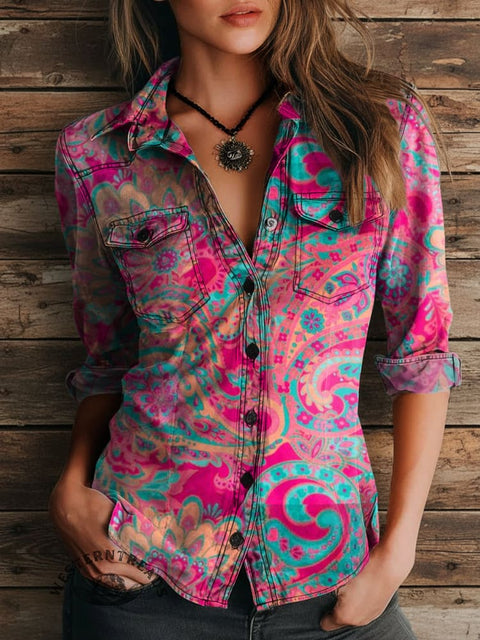 Women's Paisley Print Casual Long Sleeve Comfortable Cotton Shirt