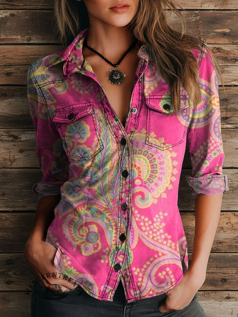 Women's Paisley Print Casual Long Sleeve Comfortable Cotton Shirt