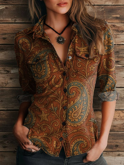 Women's Paisley Print Casual Long Sleeve Comfortable Cotton Shirt