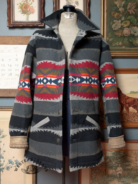 Aztec Print Casual Coat